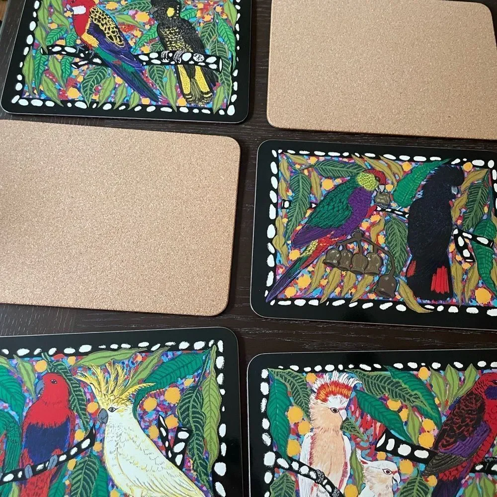 Jenny Kee Designer Tropical Birds Vintage Australian Cork Gloss Placemats set/6